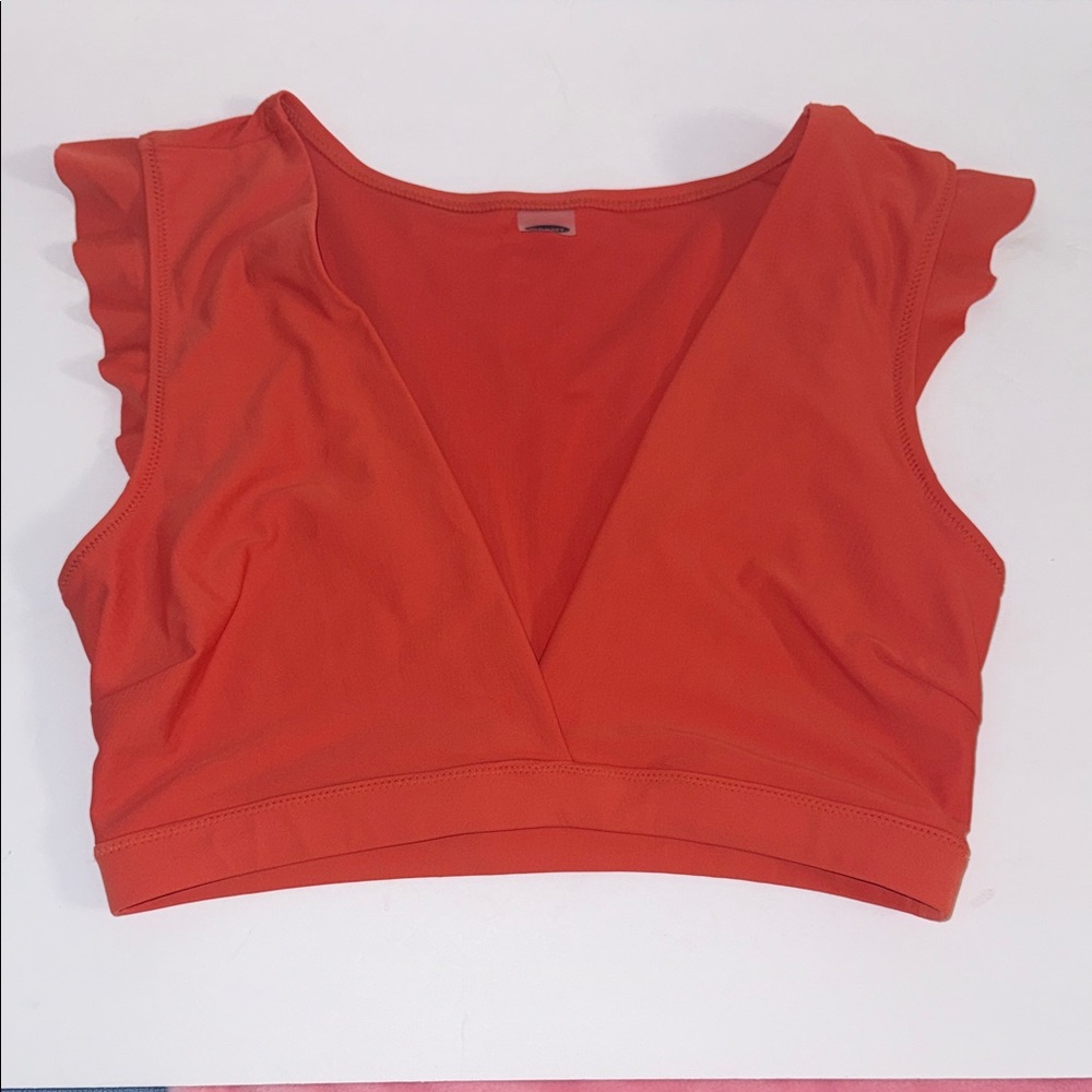Old Navy Cropped V-Neck Top Ruffle Short Sleeves No Pads Orange Women’s Sz M